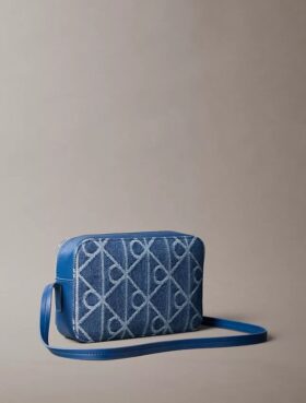 Denim-Kameratasche mit durchgehendem Emblem-Logo