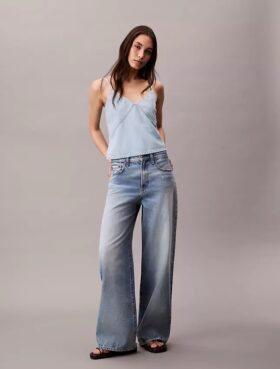 Denim-Tanktop aus Baumwoll-Leinen-Mischgewebe