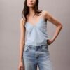 Denim-Tanktop aus Baumwoll-Leinen-Mischgewebe