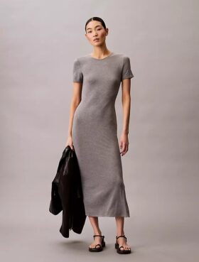 Einfarbiges, schmales Midi-Kleid aus Stretch