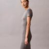 Einfarbiges, schmales Midi-Kleid aus Stretch