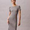 Einfarbiges, schmales Midi-Kleid aus Stretch
