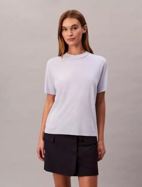 Feinstrick-T-Shirt mit Stehkragen