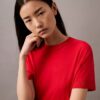 Feinstrick-T-Shirt mit Stehkragen