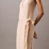 Fließendes Midi-Wickelkleid mit Streifenmuster