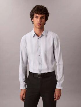 Garnfarbene Streifen Supima Stretch Slim-Shirt