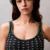 Gehäkeltes Baumwoll-Tanktop mit Perlenverzierung