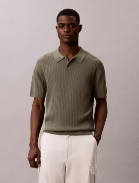 Geripptes Sweater-Poloshirt Geripptes Sweater-Poloshirt