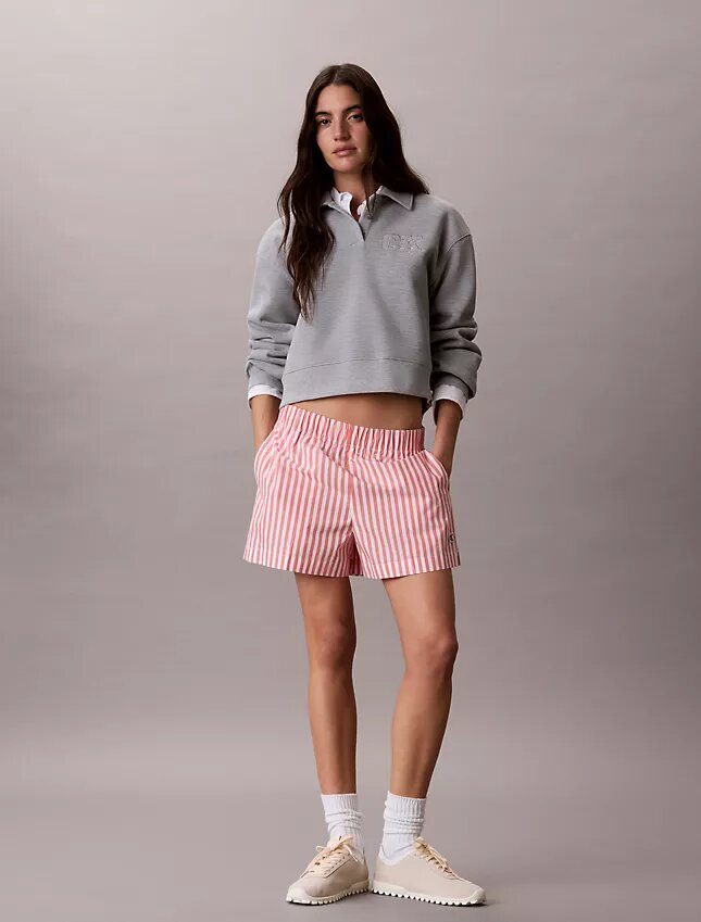 Gestreifte Shorts aus Baumwollpopeline Gestreifte Shorts aus Baumwollpopeline