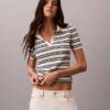 Gestreiftes, geripptes, schmal geschnittenes Poloshirt