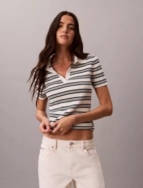 Gestreiftes, geripptes, schmal geschnittenes Poloshirt