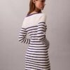 Gestreiftes, langärmeliges Minikleid mit Rippmuster