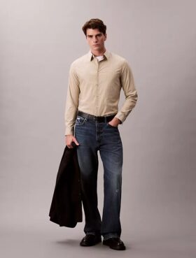 Gestreiftes Slim-Fit-Hemd mit Knopfleiste
