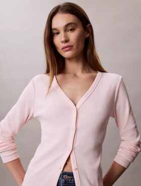 Gewebter, feingerippter, schmaler Cardigan von Monologo