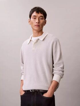 Glatter Polo-Pullover aus Baumwolle mit Waffelmuster