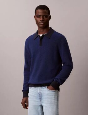 Glatter Polo-Pullover aus Baumwolle mit Waffelmuster