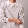 Glatter Polo-Pullover aus Baumwolle mit Waffelmuster