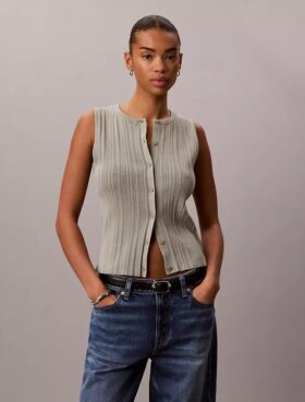 Glattes Tanktop aus Baumwollripp mit Knopfleiste