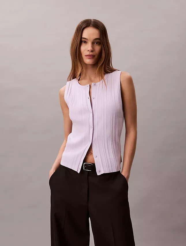 Glattes Tanktop aus Baumwollripp mit Knopfleiste Glattes Tanktop aus Baumwollripp mit Knopfleiste