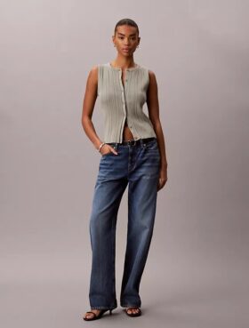 Glattes Tanktop aus Baumwollripp mit Knopfleiste