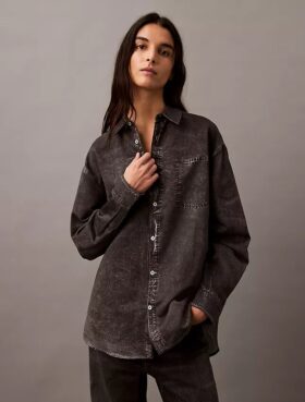 Hemd mit Denim-Print und Knopfleiste