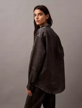 Hemd mit Denim-Print und Knopfleiste