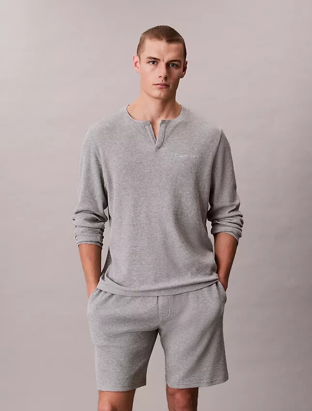 Henley-Schlafshirt aus Waffelpiqué Henley-Schlafshirt aus Waffelpiqué