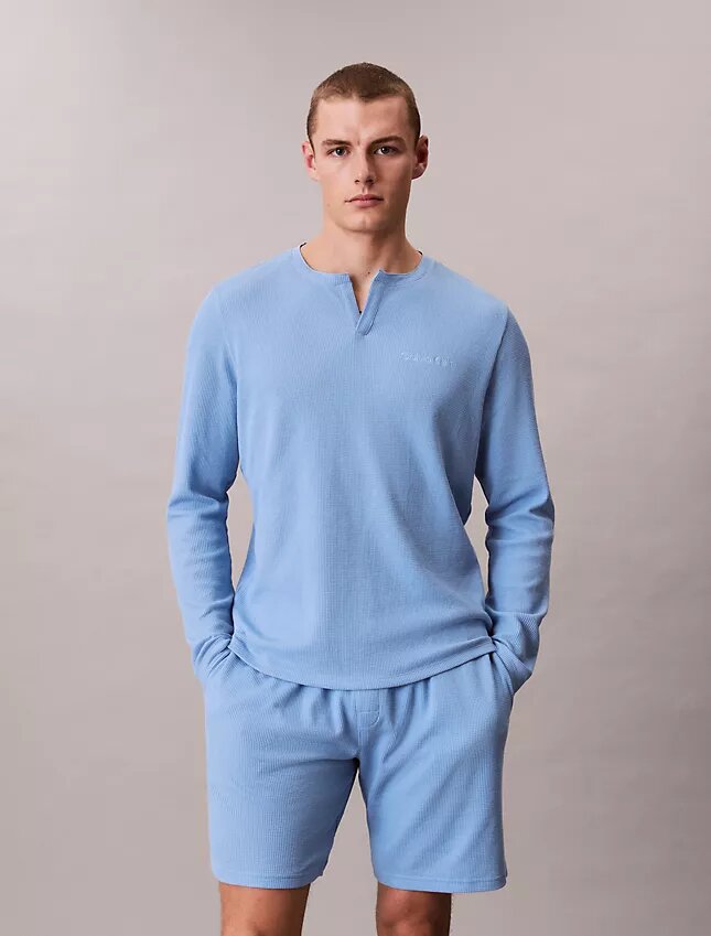 Henley-Schlafshirt aus Waffelpiqué Henley-Schlafshirt aus Waffelpiqué