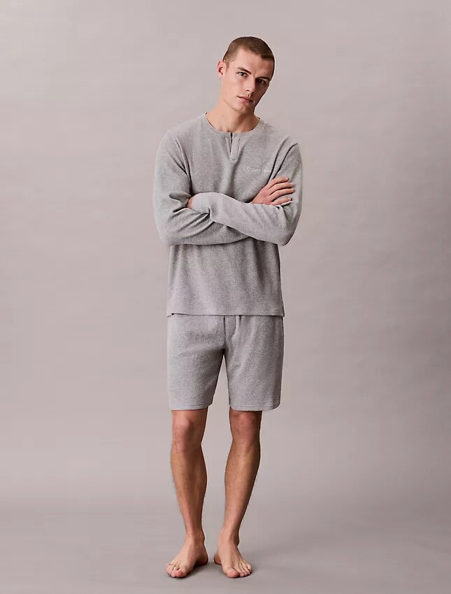 Henley-Schlafshirt aus Waffelpiqué Henley-Schlafshirt aus Waffelpiqué
