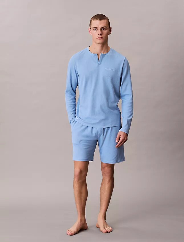 Henley-Schlafshirt aus Waffelpiqué Henley-Schlafshirt aus Waffelpiqué