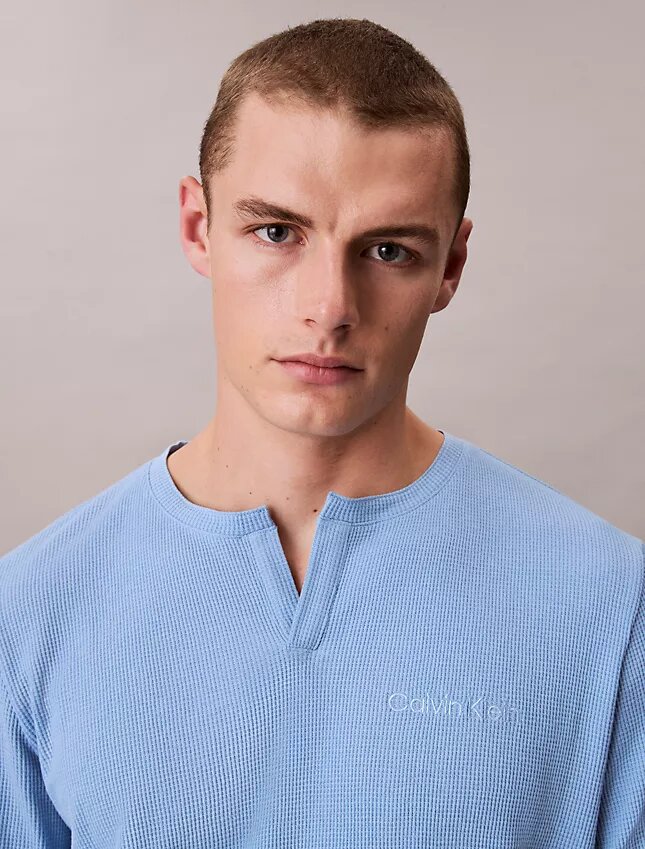 Henley-Schlafshirt aus Waffelpiqué Henley-Schlafshirt aus Waffelpiqué