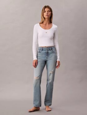 High-Waist-Jeans mit geradem Bein