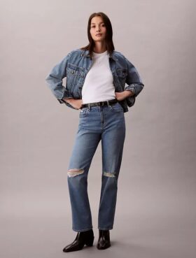 High-Waist-Jeans mit geradem Bein
