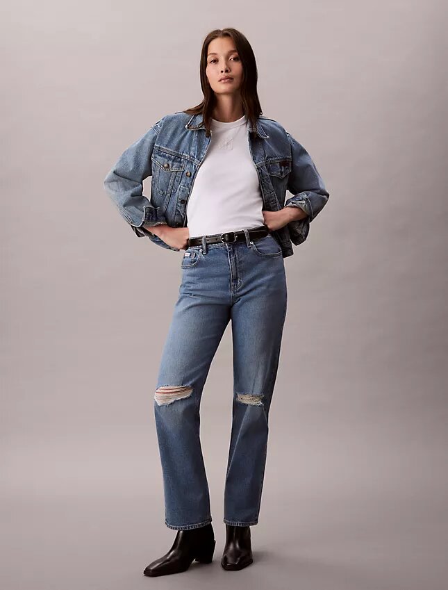 High-Waist-Jeans mit geradem Bein High-Waist-Jeans mit geradem Bein