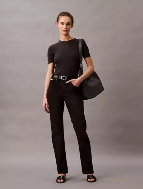 High-Waist-Jeans mit geradem Bein