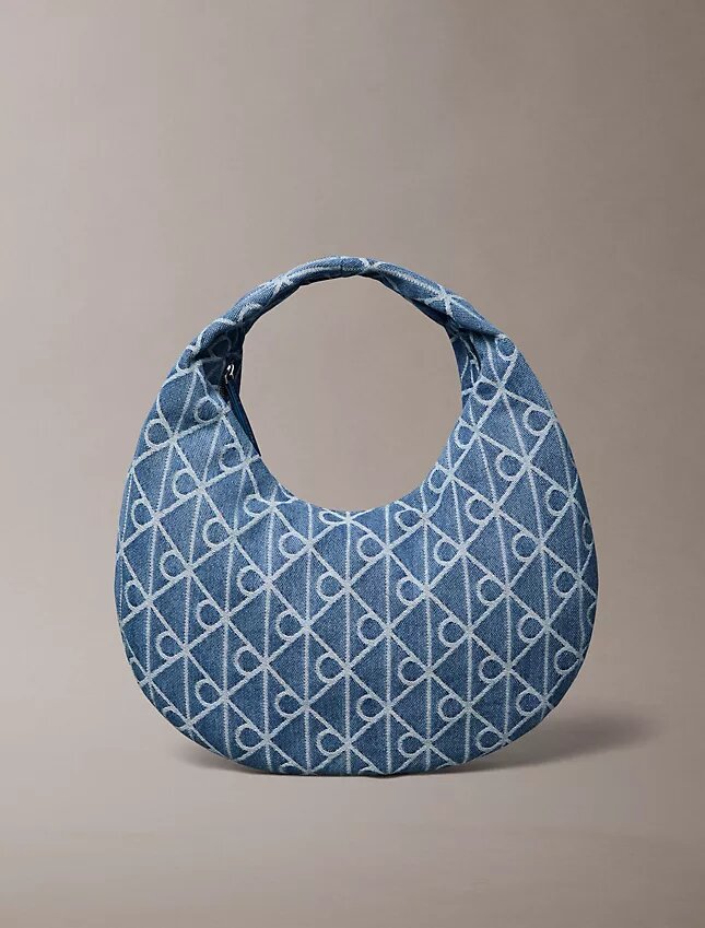 Hobo-Tasche aus Denim mit durchgängigem Emblem-Logo Hobo-Tasche aus Denim mit durchgängigem Emblem-Logo