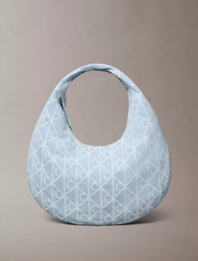 Hobo-Tasche aus Denim mit durchgängigem Emblem-Logo