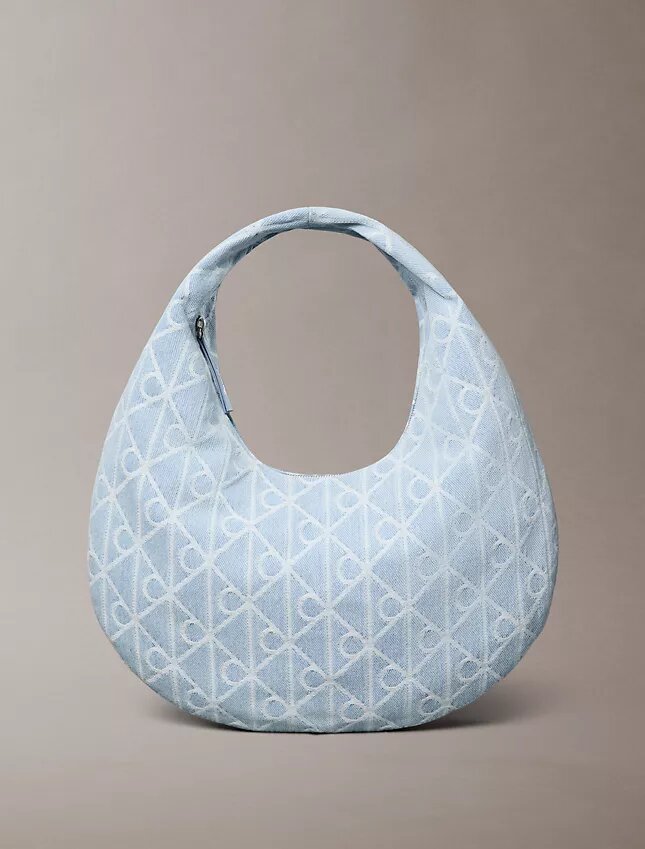 Hobo-Tasche aus Denim mit durchgängigem Emblem-Logo Hobo-Tasche aus Denim mit durchgängigem Emblem-Logo