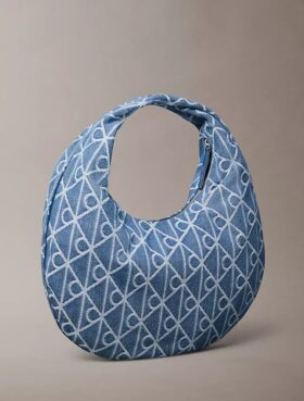 Hobo-Tasche aus Denim mit durchgängigem Emblem-Logo