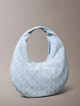 Hobo-Tasche aus Denim mit durchgängigem Emblem-Logo