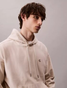 Hochwertiger, lockerer Monogram-Fleece-Hoodie aus Frottee