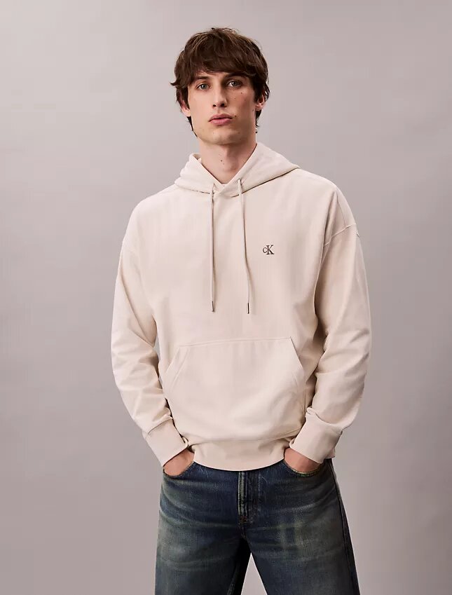 Hochwertiger, lockerer Monogram-Fleece-Hoodie aus Frottee Hochwertiger, lockerer Monogram-Fleece-Hoodie aus Frottee