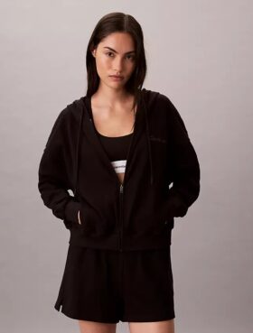 Hoodie aus Baumwolljersey mit durchgehendem Reißverschluss und Logo