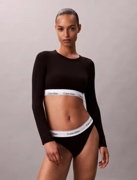Icon Baumwoll-Modal, leicht gefüttert, Langarm-T-Shirt-Bralette