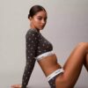 Icon Baumwoll-Modal, leicht gefüttert, Langarm-T-Shirt-Bralette