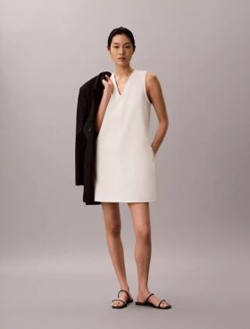 Interlock-Minikleid mit V-Ausschnitt
