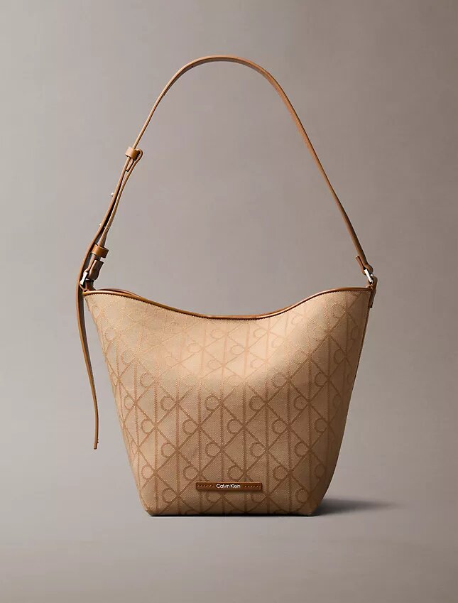 Jacquard-Beuteltasche mit Emblem-Logo und Innentasche Jacquard-Beuteltasche mit Emblem-Logo und Innentasche