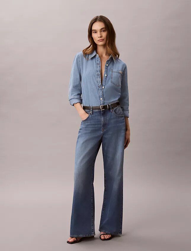 Jeans aus Leinenmischung mit weitem Bein Jeans aus Leinenmischung mit weitem Bein