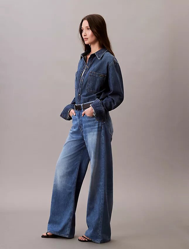 Jeans aus Leinenmischung mit weitem Bein Jeans aus Leinenmischung mit weitem Bein