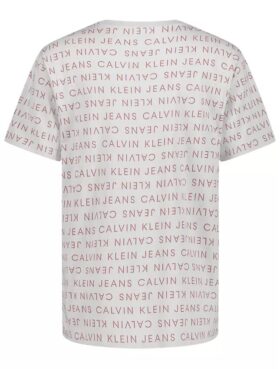 Jungen-T-Shirt mit Rundhalsausschnitt und Allover-Schriftzug